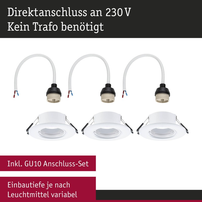 Paulmann 92112 Recessed Light Set of 3 Rigid Round 90