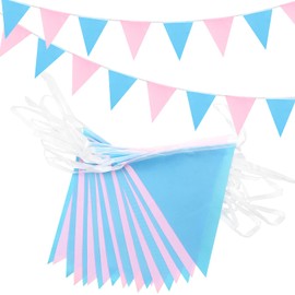 20m52pcs Pink and Blue Fabric Bunting,ADUQATOR Outdoor Waterproof Bunting Banner Perfect for Baby Shower Decoration Boy or Girl and Birthday Party Decoration