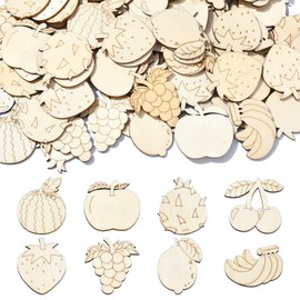 KitBeads 100pcs Random Wooden Fruit Cutouts Strawberry Apple Lemon Laser Cutouts Unfinished Food Wooden Painting Crafts for DIY Arts Craft Project