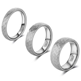 083BASE Tungsten Carbide Ring - 4mm/6mm/8mm Width, Hammered Design, Steel or Black Colour, Unisex Partner Ring or Engagement Ring, Tungsten Carbide