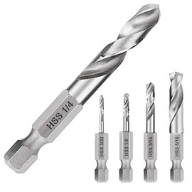 Sknrlko 5 Piece Drill Bit Set with 1/4 Hex Shank Stubby Drill Bit Set, Right Angle Drill Bit Set for Metal, M2 Short Length Drill Bit Steel for Quick Change Chuck