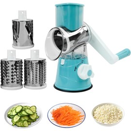 Mandolina Cortador de Verduras Multifuncional con 3 Cuchillas de Acero Inoxidable, Rallador de Verduras 3 en 1, Cortador, Rebanador y Picador de Verduras, Ideal para Verduras, Frutas, Nueces(Azul)