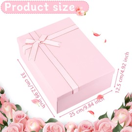 Gift Box with Lid, Foldable Gift Box, 33 x 25 x 12.5 cm, Gift Box, Large Depth for Father's Day, Christmas, Birthday, Wedding, Anniversary (Pink)