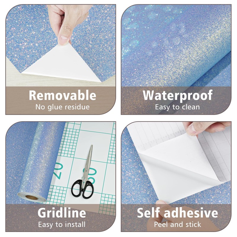 Mangoloo Dreamy Blue Glitter Wallpaper Textured Peel and Stick Wallpaper