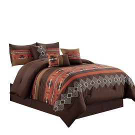 WPM 7 Piece Western Southwestern Native American Design Comforter Set Coffee Brown Queen Size Bed in a Bag Navajo Bedding- Makala (Spice Brick, Queen)