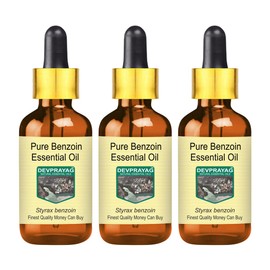 Devprayag Pure Benzoin Essential Oil (Styrax Benzoin) with Glass Dropper Natural Therapeutic Grade Steam Distilled (Pack of Three) 100ml X 3 (10 oz)