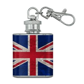 Rustic Distressed United Kingdom British Flag Stainless Steel 1oz Mini Flask Key Chain