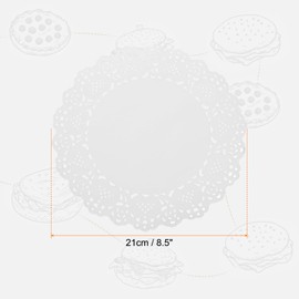 sourcing map 300pcs Lace Paper Doilies 8.5 Inch White Round Disposable Decorative Paper Placemats Hollow Flower Absorbing Papers for Cakes Desserts Food Decoration Wedding Birthday
