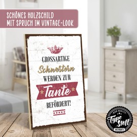 TypeStoff HS-00378 Wooden Sign with Saying - Sister and Aunt - Vintage Look with Quote as a Gift and Decoration on the Theme of Offspring, Baby and Birth