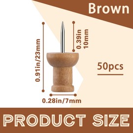 50 Pcs Wooden Push Pins, Decorative Thumb Tacks, Push Pins for Cork Board Head Pin Wood Map Tacks Marking Pin, Wood Thumb Tacks Decorative for Bulletin Boards Craft Projects with Storage Box, Coffee