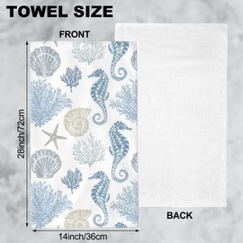 Wotinsi Ocean Marine Hand Towel,Seahorse and Coral Hand Bath Towels Set of 2 Dish Towels Soft Absorbent Decorative Hand Towels for Bathroom Kitchen Yoga Home Decor 14 x 28 in