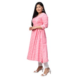 Yash Gallery Women's Cotton Floral Print Anarkali Kurtis, Pink., 4X-Large