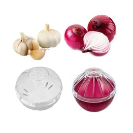 Yamesu 5Pcs Onion Garlic Lemon Avocado Saver Storage Keeper Holder for Fridge, BPA Free Tomato Vegetable Shaped Food Saver/Storage Containers, 5-piece Set Bundle