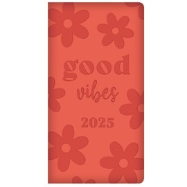 2025 Red Soft Touch Padded Cover Slim Wallet Diary Week to View "Good Vibes" Textured Design