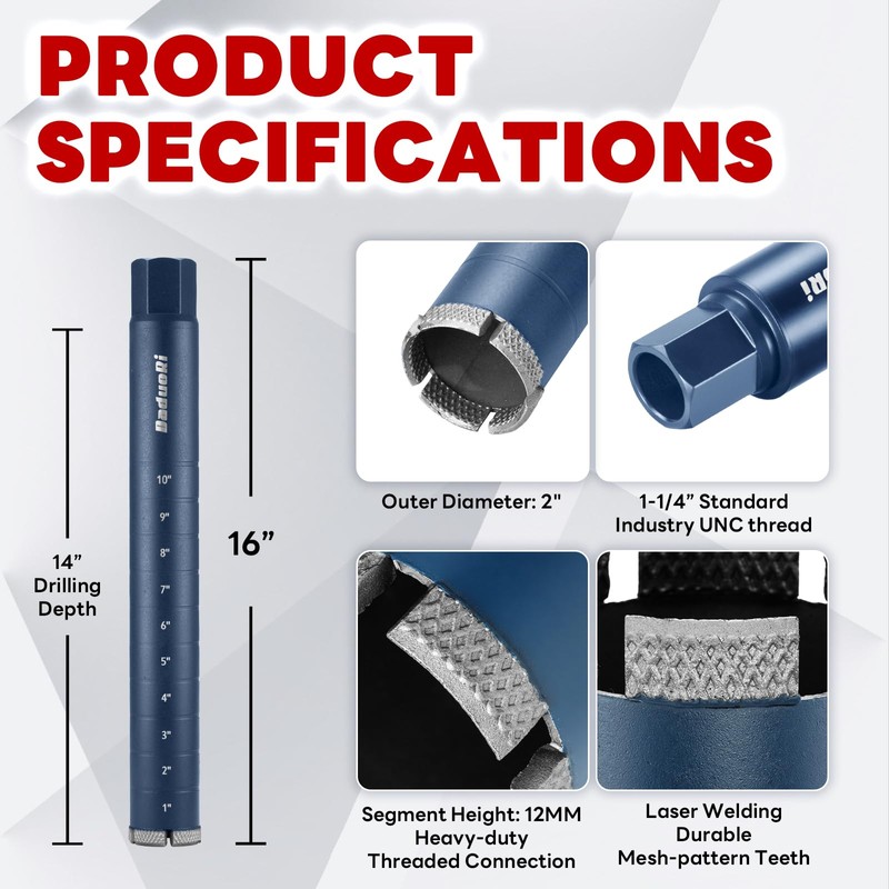 DaduoRi 2" Core Drill Bit with Etched Depth Scale –