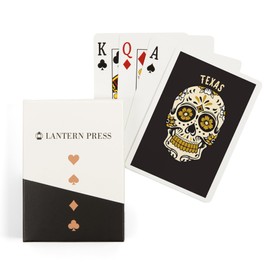 Texas, Day of The Dead, Sugar Skull and Flower Pattern, Black and Gold, (52 Playing Cards, Poker Size Card Deck with Jokers)