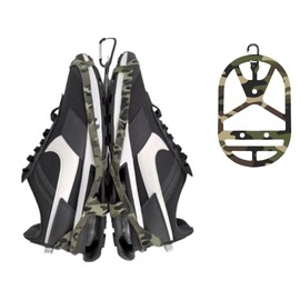 Shoe Holster for Backpack with Clip Hanger. Footwear Holder with Carabiner for Sneakers, Cleats, Bowling, Soccer, Basket, Football. for Travel, Outdoors, Sports & Space Saving. (Camo Green, M)