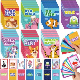 Zubebe 28 Pack Kids Card Games Bulk 7 in 1 Classic Playing Card Game Set for Kids Includes Go Fish,Old Maid,War,Crazy Eights,Memory Match,Slap Jack,Animal Playing Cards for Party Favors