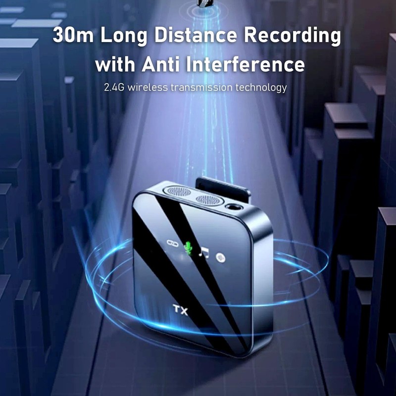 Cordless Lavalier Microphone, 80 Meter Range, 18 Hours Runtime, 3.5mm