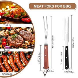 2 Pieces Meat Fork Stainless Steel Carving Fork with Wood Handle Cooking BBQ Grill Steak Tool for Kitchen Barbecue Serving Cooking Grilling Roasting 10.5 Inches, Round Handle