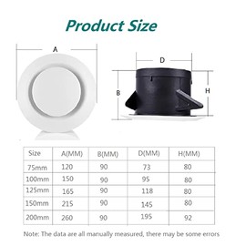 4 inch ABS Adjustable Air Vent White Round Soffit Exhaust Vent for Inline Duct Fan Outlet Vent(3.74 Inch, Front Panel:5.9 Inch)