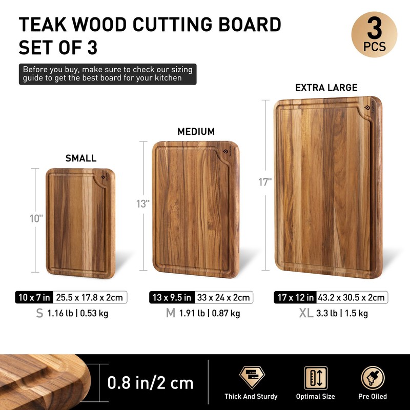 Teak Wood Cutting Board Set for Kitchen High-End Non Toxic