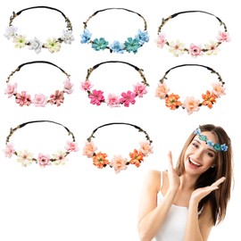 Blumenkranz Stirnbänder, 8 Stück, Blumenkronen für Frauen, Mädchen und Teenager, Blumenhaarreifen für Party, Hochzeit, Strand und Geburtstag