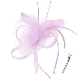 DRESHOW Fascinator Hats for Women Pillbox Hat with Veil Headband and a Forked Clip Tea Party Headpiece, Pinkish Purple, Unit size
