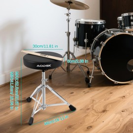 AODSK Drum Throne, Widened and Thickly Padded Adjustable Drum Stool, Height Adjustable Range: 16.34 in-20.67 in Suitable for Children, Adult Drummers - Black