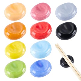 PLIGREAT 10 Pcs Colorful Ceramic Chopsticks Rest, Cute Broad Bean Shaped Chopsticks Holder Rack for Japanese Sushi Chinese Restraurant Hotel Spoon Fork Stand Dinning Room Table Decoration, 10 Styles