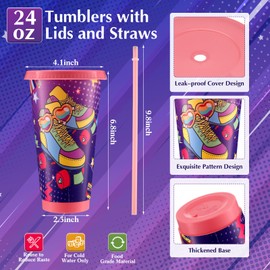 Tellingyou 48 Pcs Roller Skate Party Favors Includes Skate Backpack, 24 oz Reusable Tumblers with Lids and Straws, Silicone Wristbands, Keychains for Roll Theme Birthday Roller Skating Party Supplies