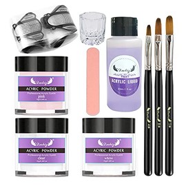 JUANZI Juego de uñas,Kit de uñas acrílicas Juego de Polvo y líquido acrílico con Cepillo de uñas Formas de uñas Lima de uñas 3 Colores Kit de Polvo de uñas para Principiantes Arte de uñas Herramienta