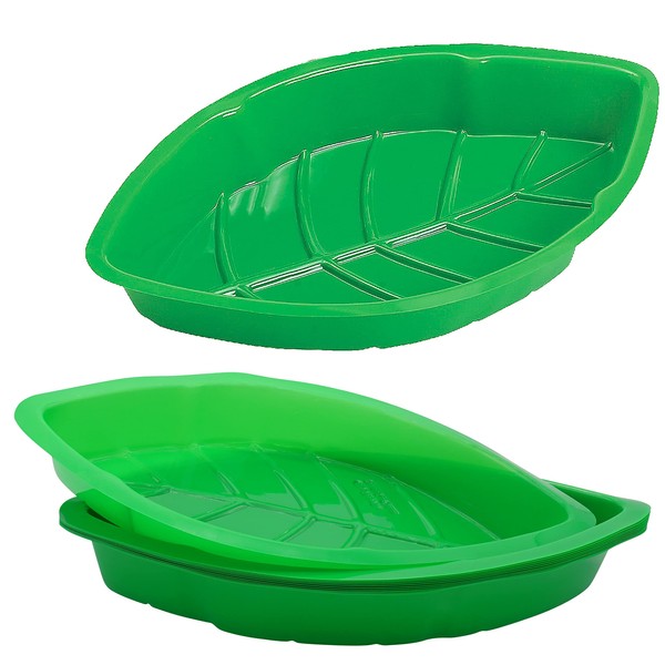 12 Pack Palm Leaf Party Serving Tray Plastic - Luau Candy Snack Tray Food Holder, Buffet Plates for Jungle Safari Hawaiian Party Supplies Dinosaur Table Centerpiece Decoration