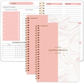 2Pcs Agenda Semanal Sin Fecha,A5 Cuaderno Agenda de Trabajo | Cuaderno Espiral,Diseño de Portada con Estampado en Caliente,Tapa Dura en Espiral,Adecua