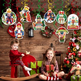 DPKOW Christmas Nutcracker Hanging Swirl Decorations Christmas Nutcracker Soldier Swirl Spiral Streamers Xmas Christmas Ceiling Decorations Nutcracker party Foil Swirl Decoration Ornaments, 29pcs