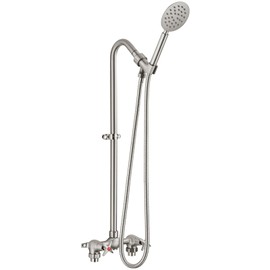 Aolemi Outdoor Shower Fixtures, 2-Handle Exposed Shower Kit with High-Mounted Handheld Shower and 59" Hose, Brass Mixing Valve, 6-Inch Center, Brushed Nickel