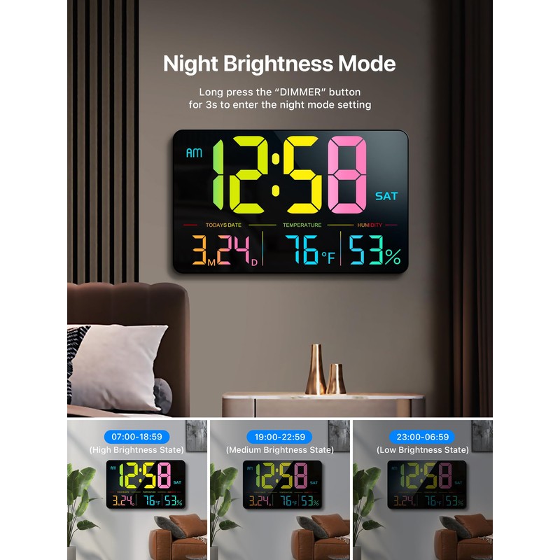 MASHI Digital Clock, 13" Large Display Digital Wall Clock, Adjustable