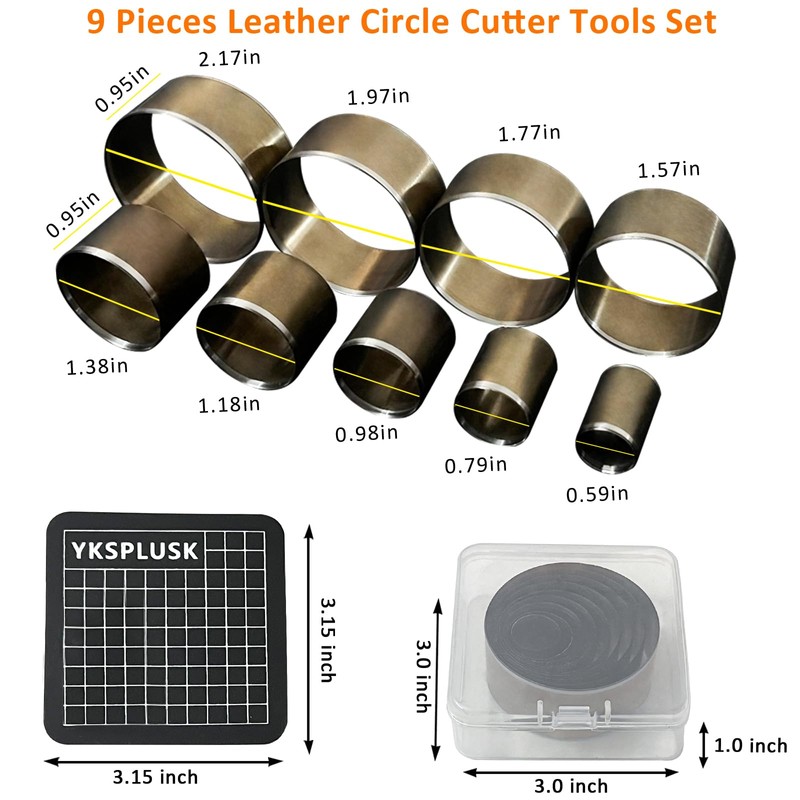 YKSPLUSK Leather Circle Cutter Tool Set, 9 Pieces Circle Punch