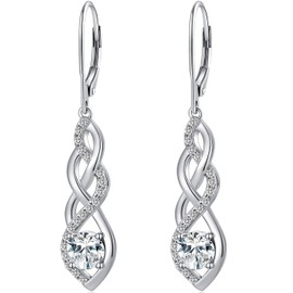 Miaofu 18K White Gold Plated Earrings Silver S925 Hanging Women's Simulated Diamond Hanging Long Infinity Earrings Silver S925 with 5A Zirconia Crystal, Sterling Silver, Cubic Zirconia