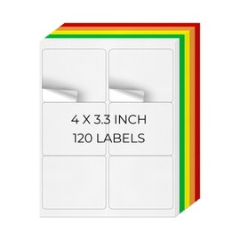 YIKIADA Assorted Color Printable Address Labels 3-1/3" × 4" Self-Adhesive Vinyl Shipping Blank Stickers Removable Mailing Decals for Inkjet Laser Printer 120 Labels