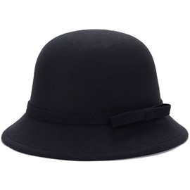 LXOrdora Womens Bowler Fedora 1920s Vintage Felt Cloche Dome Bow Top Hat Black