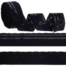 FREEBLOSS 10 Yards Non Slip Stretch Lace with Gripping Silicone Black Sewing Stretch Lace Silicone Backing Non Slip Silicone Gripper Tape for Clothing Stretch Lace Trim