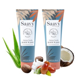 Saavy Naturals Tahitian Vanilla Body Wash, Moisturizing Shower Gel for Women and Men, Vegan Formula with Coconut Oil, Shea Butter, and Aloe Vera - 8.5 Fl Oz, 2 Pack