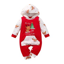 Infant Baby Boys Girls Christmas Outfit Car Truck Long Sleeve Pocket Hooded Romper One Piece Jumpsuit Fall Clothes (Red, 3-6 Months)