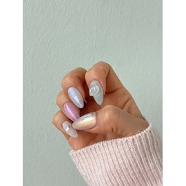 Matte Transparent Pebble Handmade Nail Tips Milky Way Nuance Square Almond - Semi Point / 매트 투명 페블 수제네일팁 은하수 뉘앙스 스퀘어 아몬드 - 세미 포인트