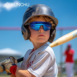 kunchu 3pack Kids Sunglasses Polarized - UV400 Protection Boys Youth Cycling Goggles Baseball Sunglasses with Glasses Strap (BlackB+BlackSBlue+BlackRed)