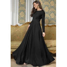 KOH KOH Plus Size Womens Long Full Sleeve Sleeves Flowy Empire Waist Fall Winter Modest Formal Floor Length Abaya Muslim Bridesmaid Bridal Gown Gowns Maxi Dress Dresses, Black 4XL 26-28