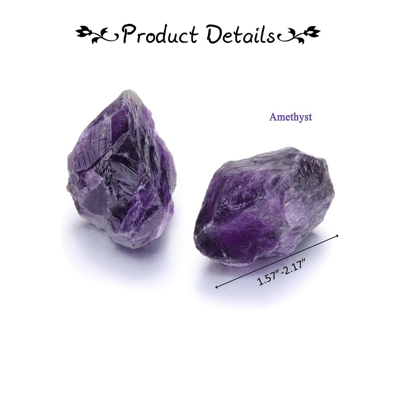 JOVIVI Amethyst Crystal,2pc 1.57"-2.17" Large Amethyst Raw Crystals Stones,Natural Healing