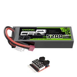 OVONIC Lipo Battery 7.4V 100C 5200mAh 2S Battery Dean-Style T Connector with Housing for RC Car Truck Vehicle Buggy Losi 1/10 Scale Racing Model(with Lipo Voltage Checker)