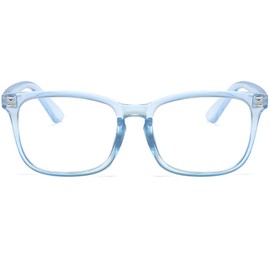 EYLRIM Square Frame Clear Lens Glasses Non Prescription Eyeglasses(A7 Transparent Blue)